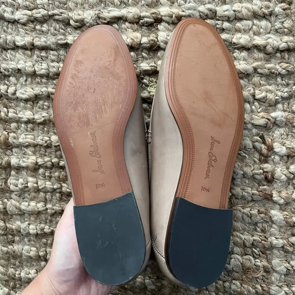 Sam Edelman Loraine Bit Loafers Taupe Leather Gold Hardware Women’s 10.5 Preppy